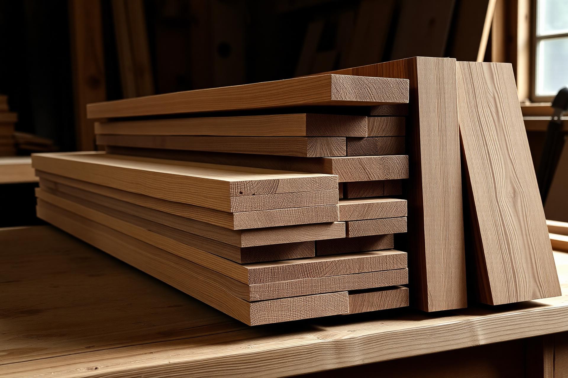 Planches massives de chêne et noyer prêtes à découper