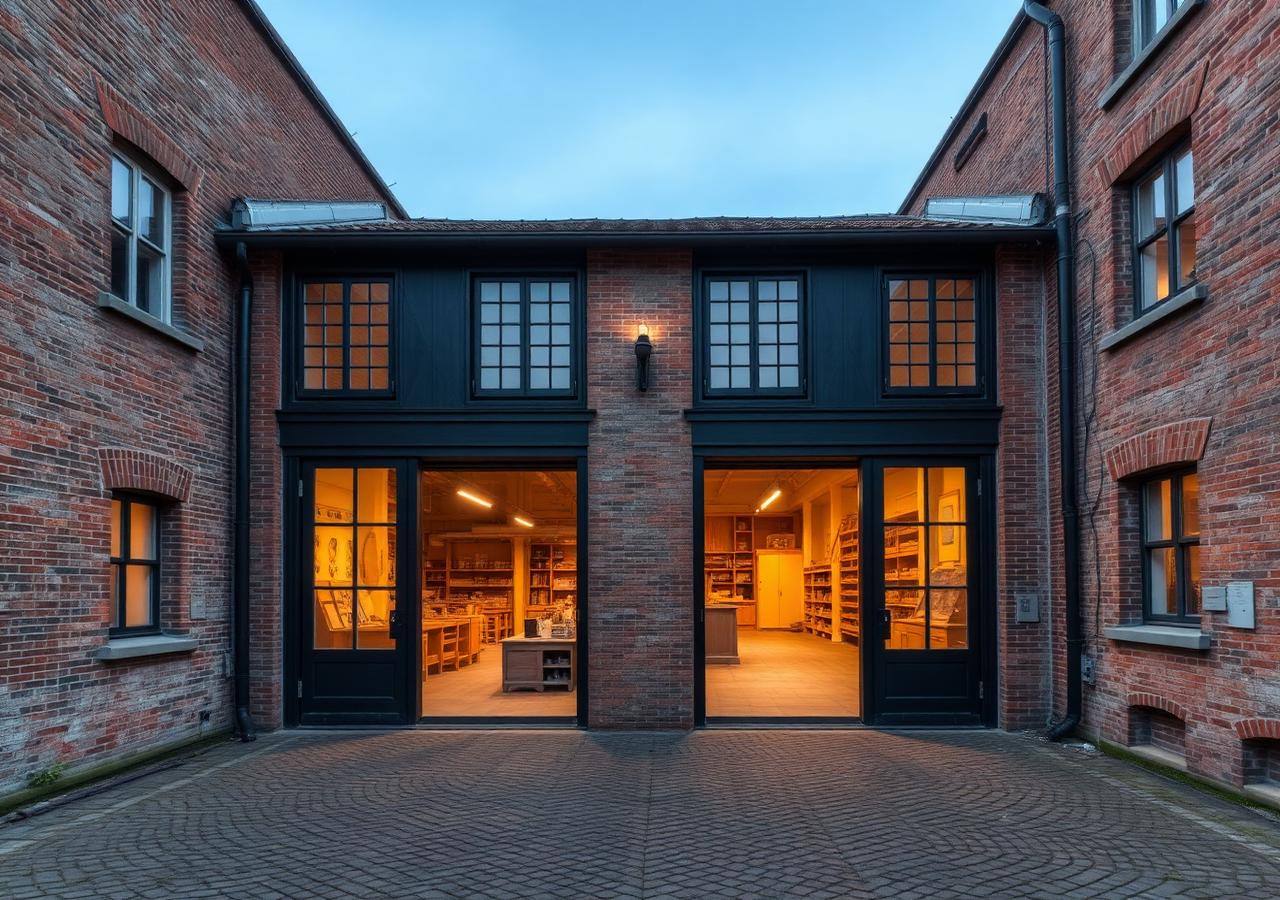 Façade en brique de l'atelier dans les anciens entrepôts des 3 Suisses à Roubaix