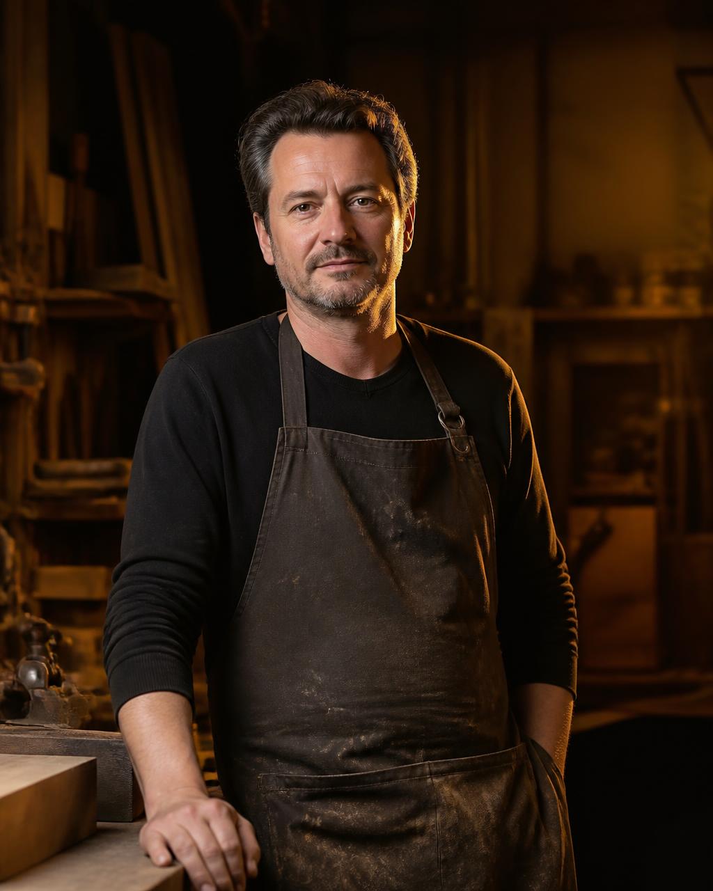 Franck Delbarre en action à l'établi dans son atelier