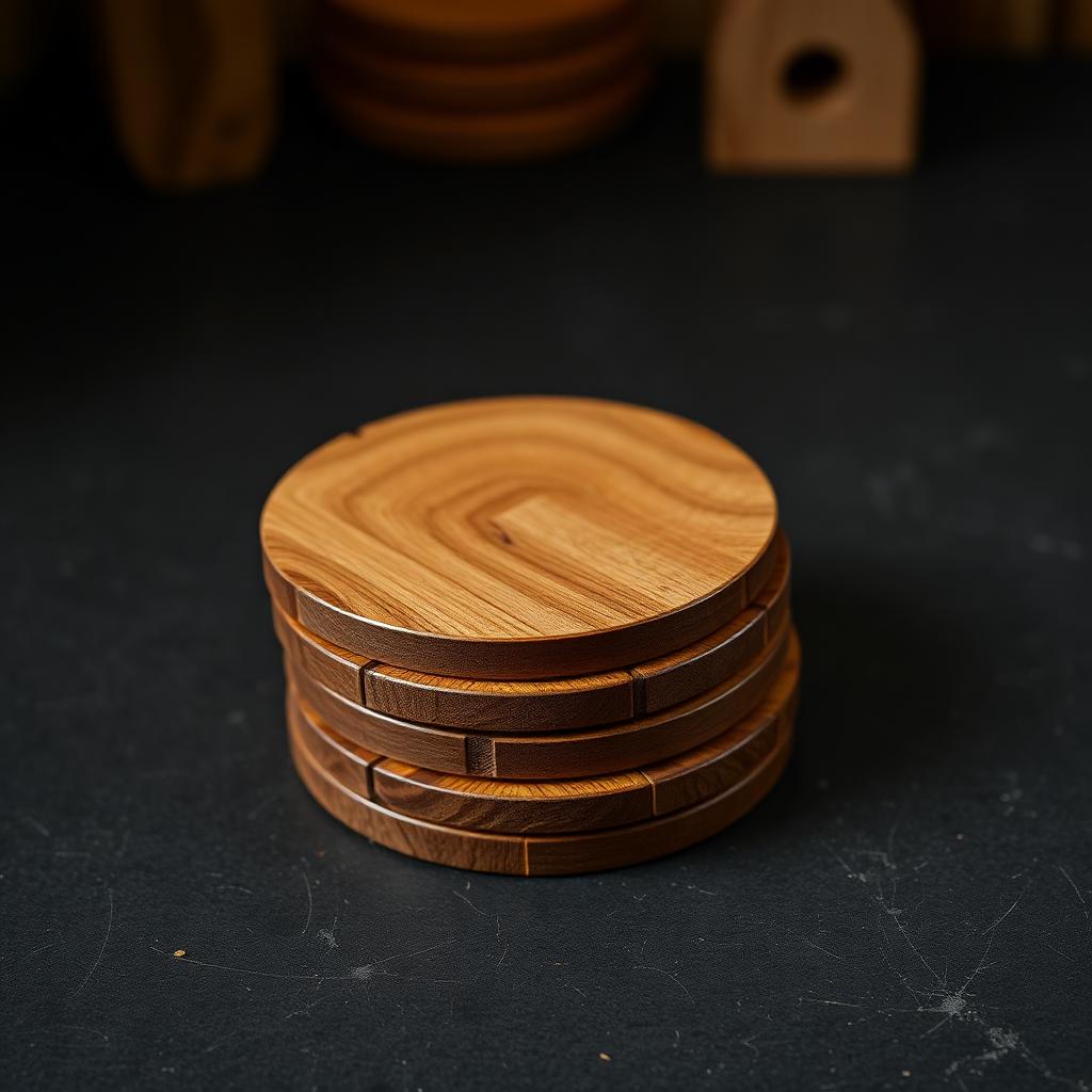 Lot de quatre sous-verres en chêne massif