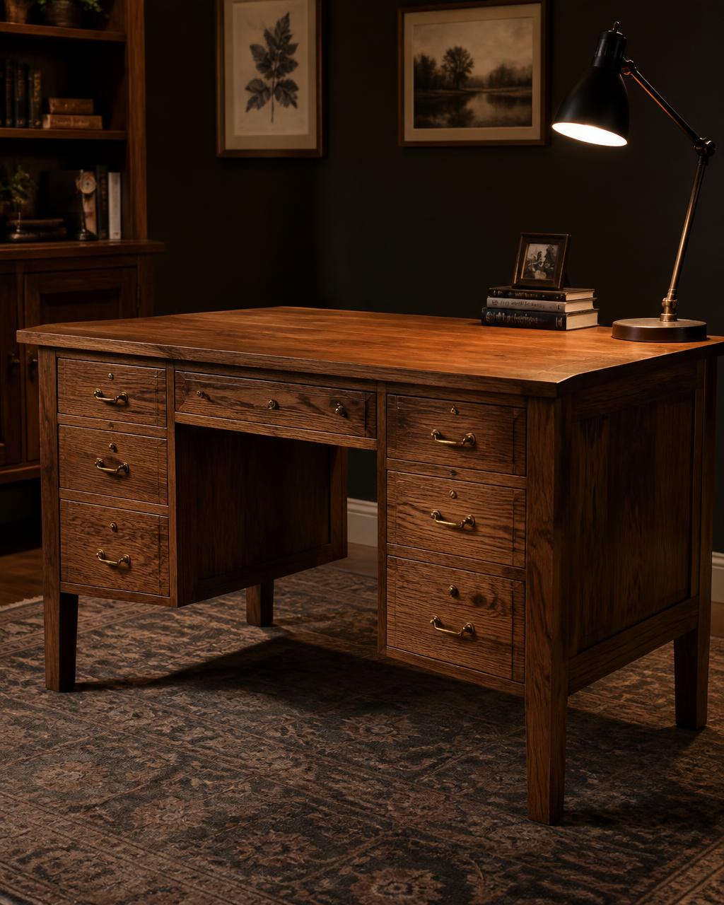 Bureau en bois massif avec tiroirs à queues d'aronde