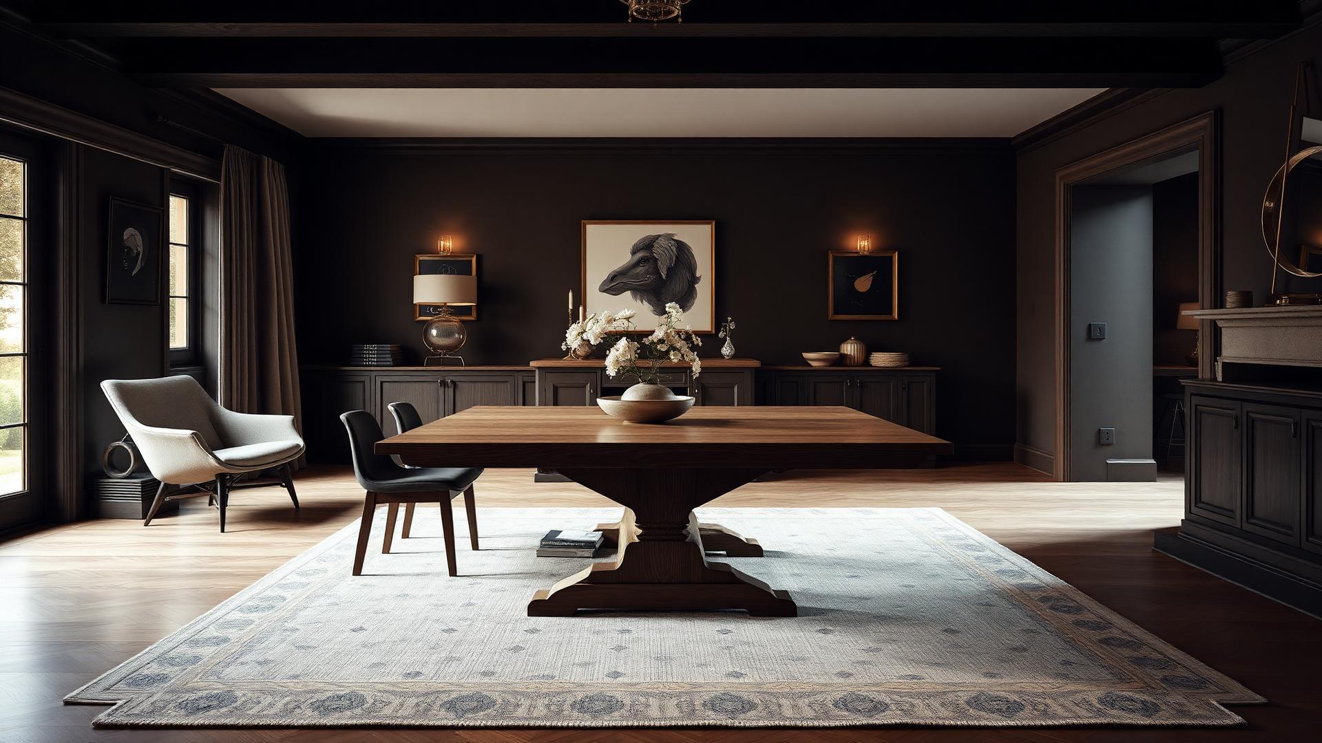 Table magistrale en chêne massif dans un intérieur contemporain — réalisation Franck Delbarre